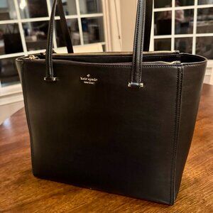 Kate Spade Black Leather Laptop Work Tote Bag Double Zip - Fits Laptop V vct2669
